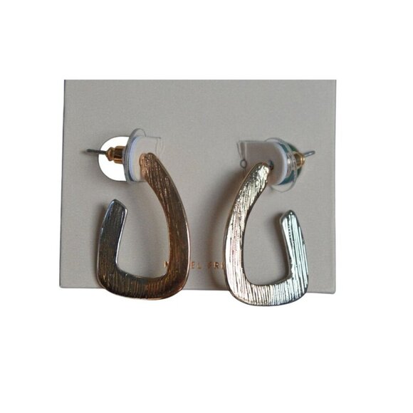 14th & Union Gold  Silver Textured Open Hoop Earrings NWT Gift - Picture 2 of 4